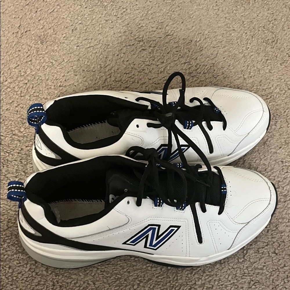 New Balance White and Black Sneakers with Blue Accents